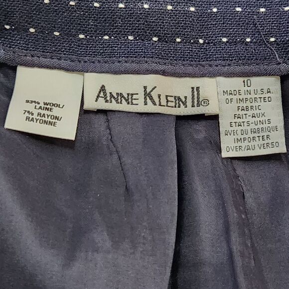 Anne Klein II Vintage 90s Wool Shorts Pleated Navy/White Dashes Women's Size 10 - Picture 8 of 13